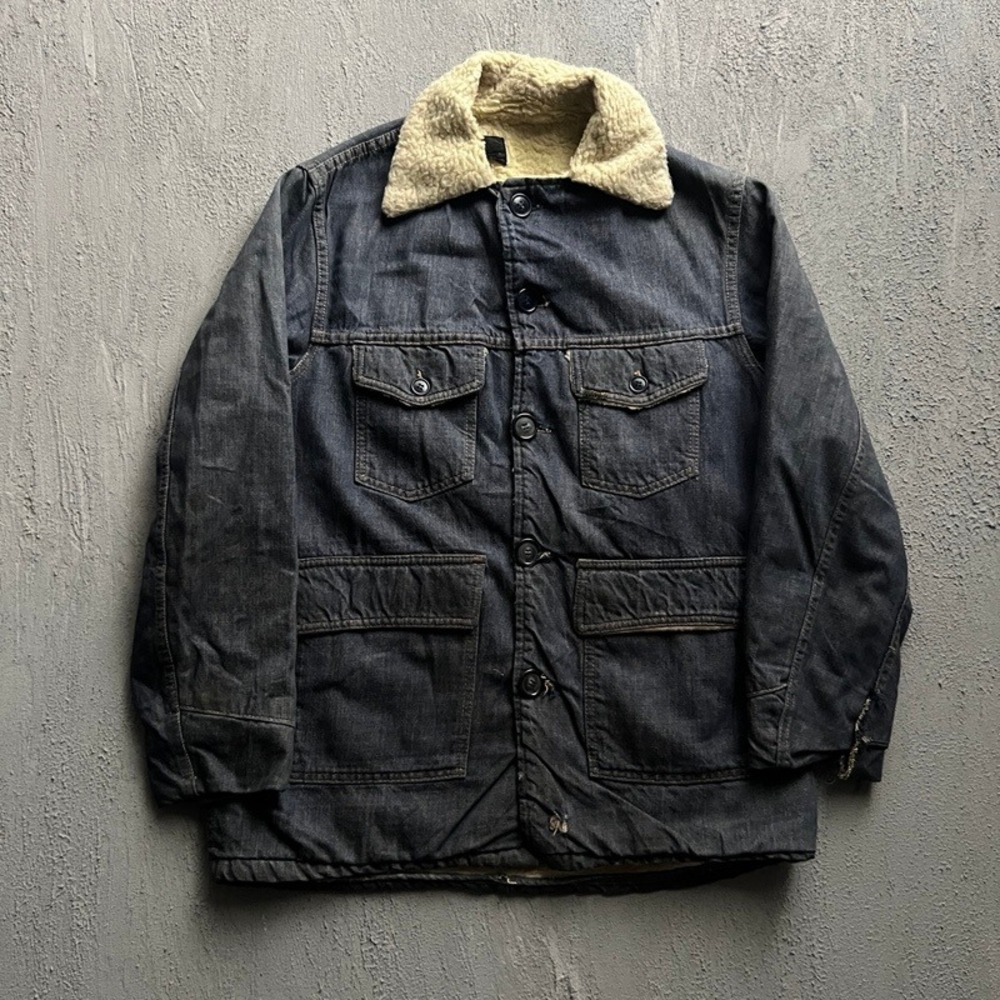 Vintage Denim Sherpa Lined Jacket Medium Blue 1970s Collar Workwear USA